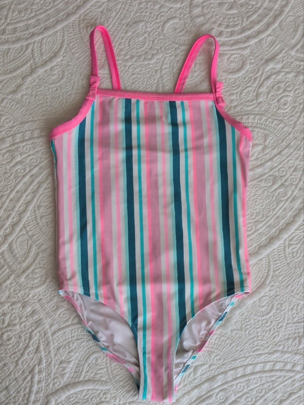 Jacadi Girls' Pink Multi-Stripe One-Piece Swimsuit